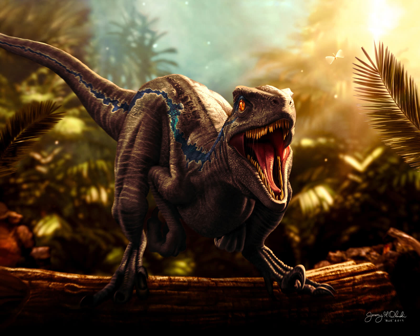 Jurassic World Blue the velociraptor 2D painting by Jeremy Olenski